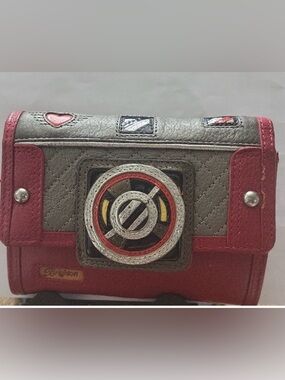 Brighton Red Gray Leather Camera Bag Crossbody Bag Vintage